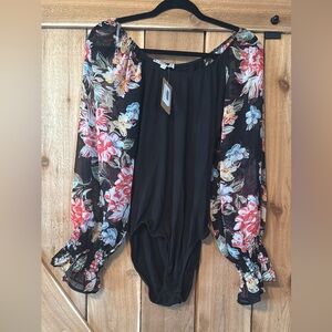 Black Floral Long-Sleeve Bodysuit